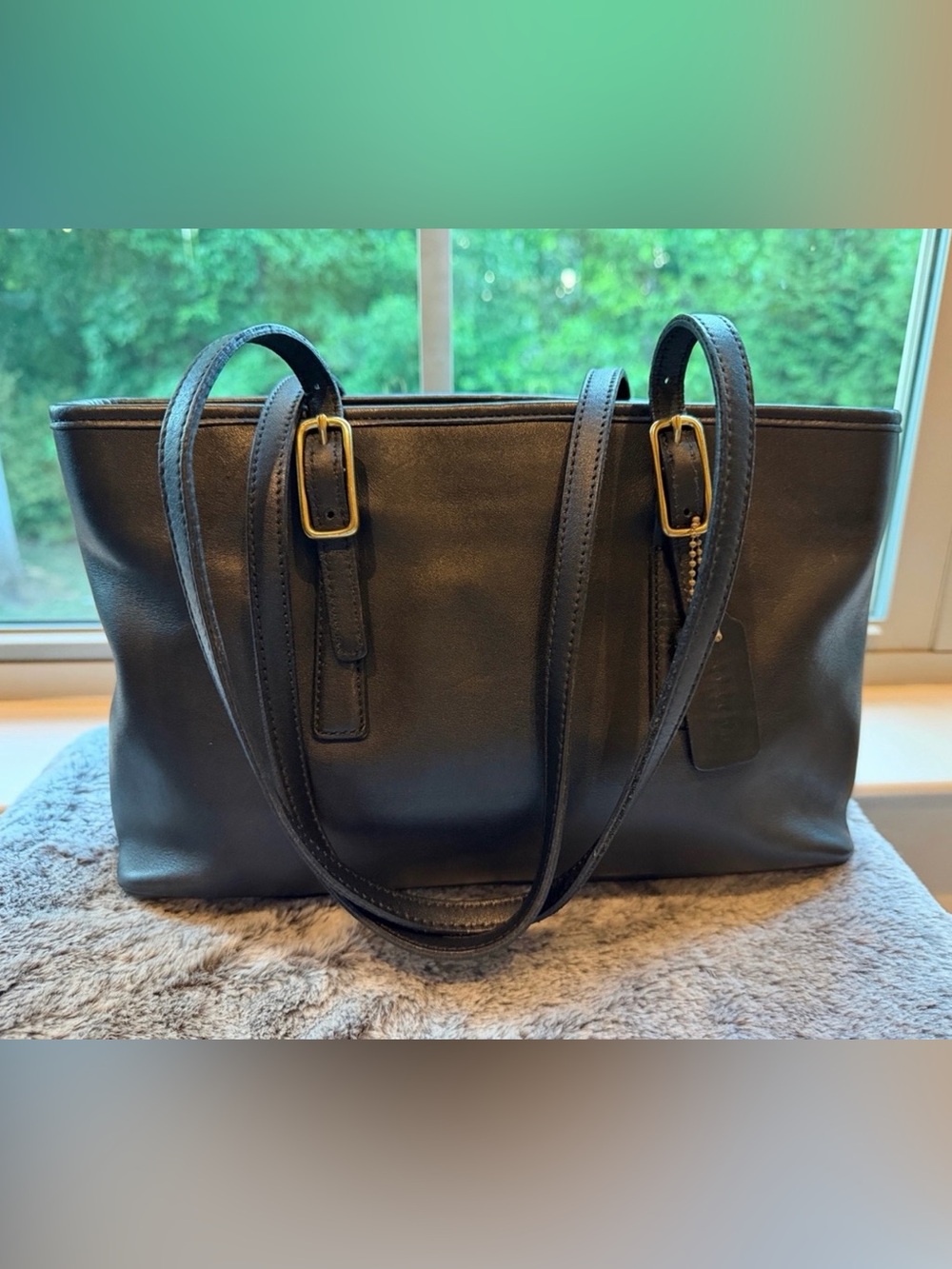 Classic Black Coach Shopper Leather Tote Bag